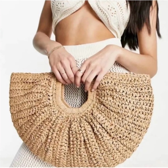 Ramla Bohemian Rattan Half Moon Bag- Tan - Picture 2 of 4